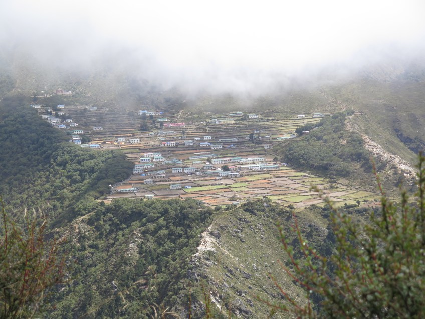 Phortse perched on the hill from the other side of the valley