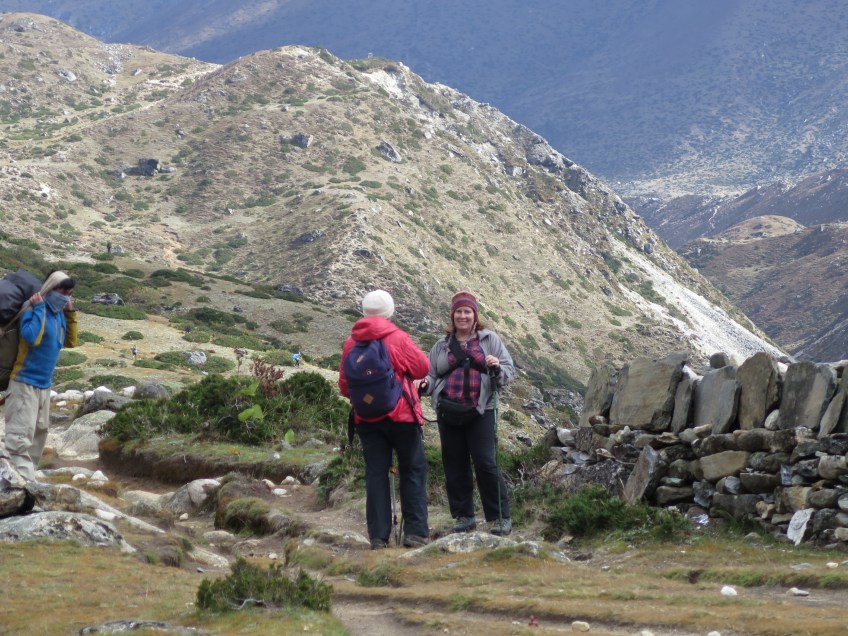Talking to a trekker returning from Base Camp.