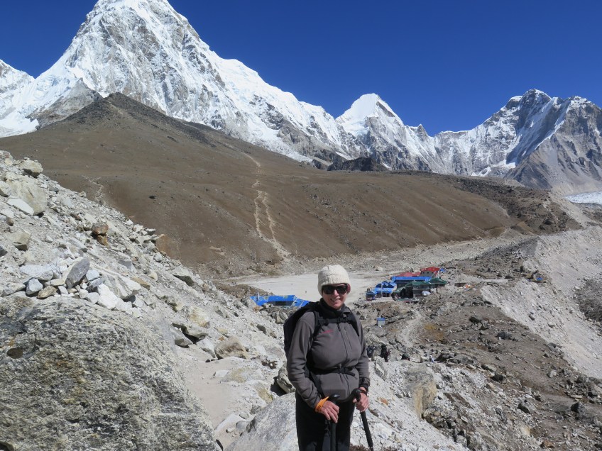 Coming into Gorak Shep with the Mountain Range Above