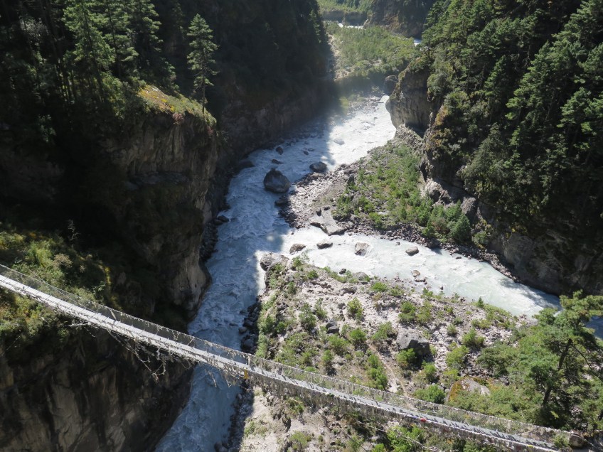 Lower suspension bridge over the Dudh Khosi taken from the higher bridge