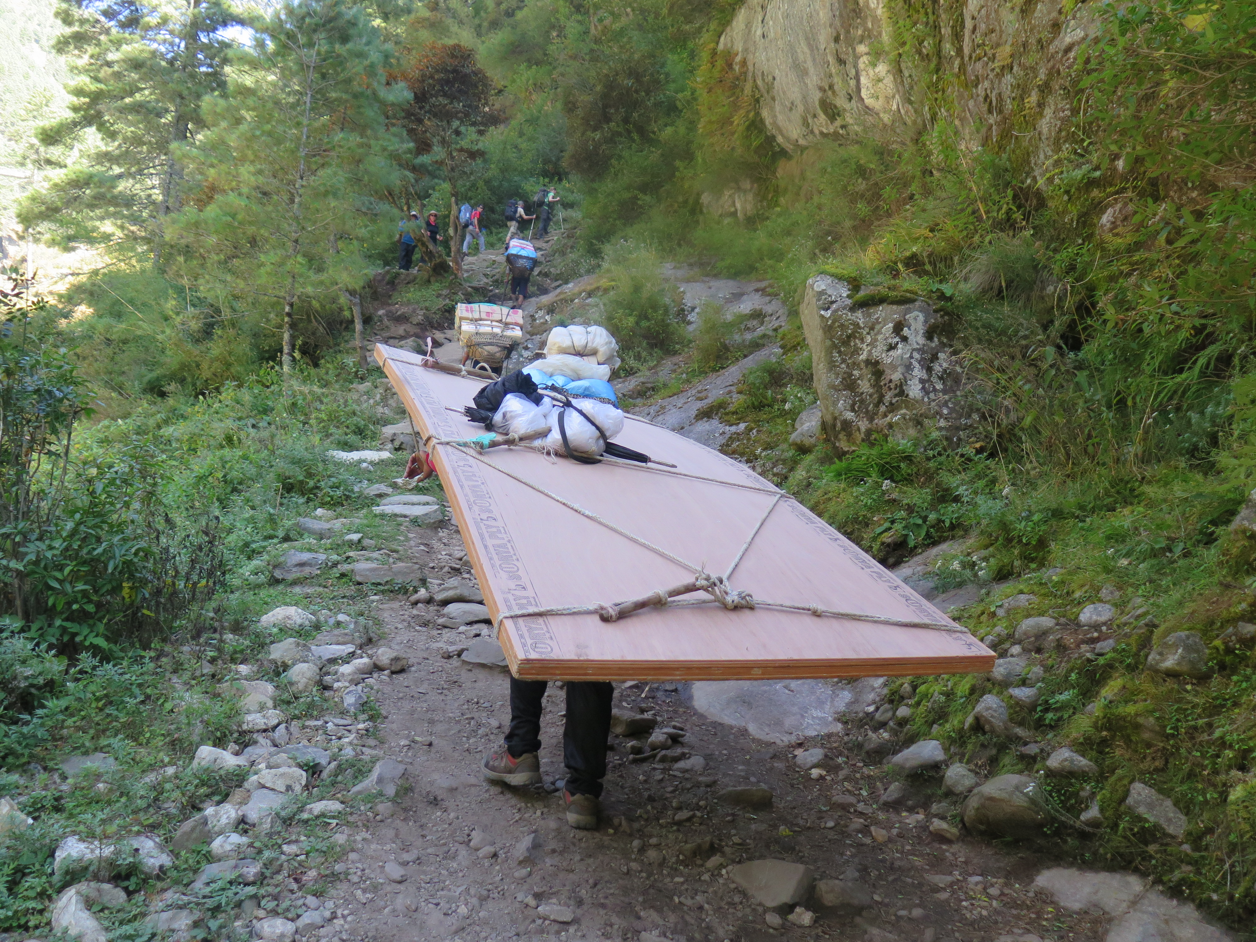 Heavy Timber Load being Carried by Porter up to Namche Bazaar