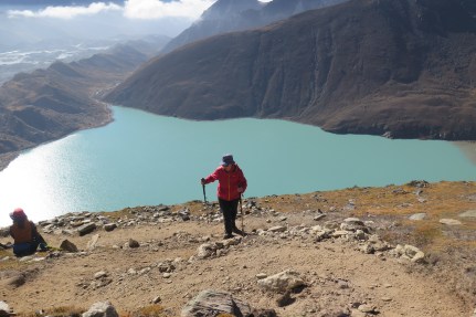 Above Gokyo Lake climbing to Gokyo Ri Everest Region Nepal