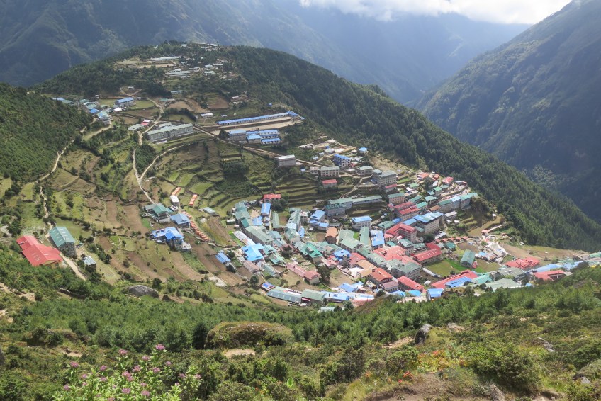 looking down on Namche Bazaar from the airstrp side of the town